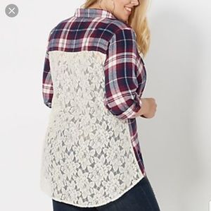 Rue 21+ Plaid Top With Lace Back